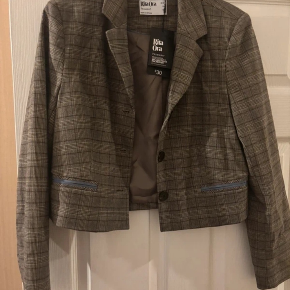 Primark Women's Plaid Blazer in Brown and Gray